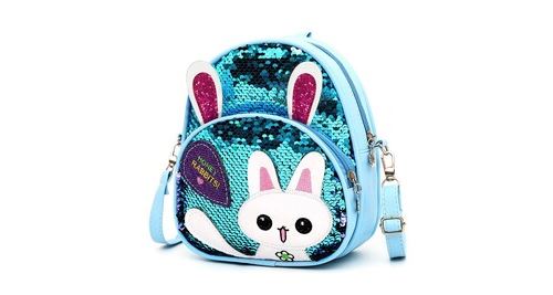 Sac à bandoulière en cuir de lapin de paillettes de mode paquet de sac à dos de princesse bling - bleu
