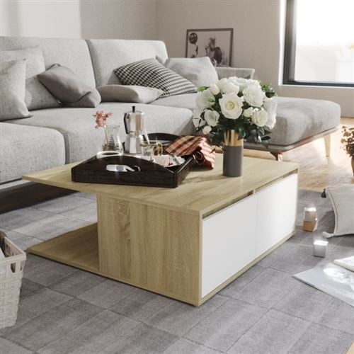 Vidaxl table basse blanc et ch&ecirc;ne sonoma 80x80x31 cm agglom&eacute;r&eacute;