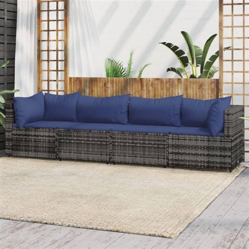 vidaXL 4-tlg. Garten-Lounge-Set mit Kissen Grau Poly Rattan