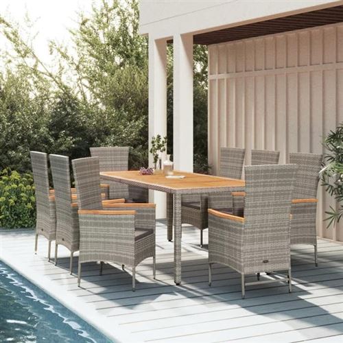 Non Communiqué Gris Vidaxl Ensemble À Manger De Jardin 9 Pcs Avec Coussins Ensemble De Salle À Manger, Ensemble De Salle À Manger 3157544