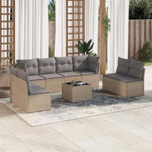 Non Communiqué Beige Salon De Jardin Modulable Vidaxl Rotin 9 Pieces 8 Personnes
