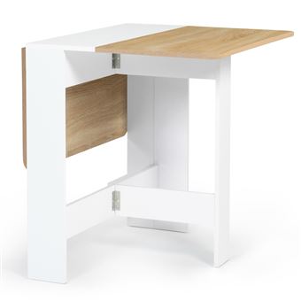 Table Console Pliable EDI – 2 à 4 Personnes, Bois Noir & Plateau Façon Hêtre, Gain De Place Idéal Studio & Petite Cuisine