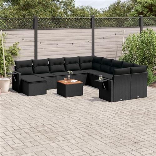 vidaXL Salon de Jardin avec Coussins 12 pcs, Canapés de Terrasse, Ensemble de Meubles de Patio, Mobilier d'Extérieur, Noir 3224858