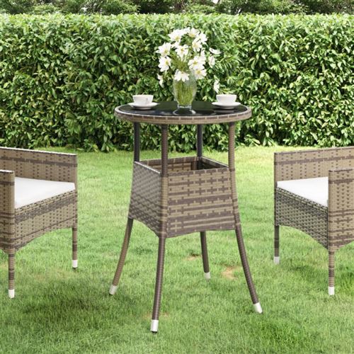 Non Communiqué Gris Table De Jardin Ø60x75 Cm Verre Trempé Résine Tressée