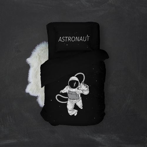 HOMEMANIA Pack oreiller et couette Space 4 - Noir, blanc - 155 x 210 cm