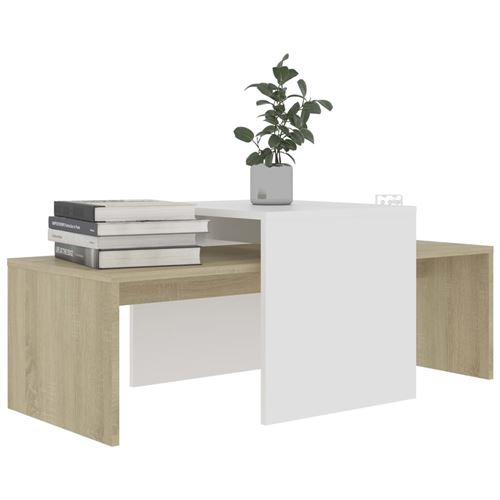 vidaXL Jeu de tables basses Blanc chêne sonoma 100x48x40 cm Aggloméré