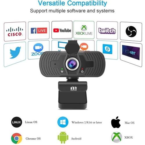 Mini Webcam Full HD 1080P USB 2.0 avec Micro Intégré Haut Parleur