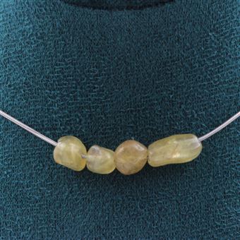 Collier Femme 3 Perles D'Apatite Verte De Madagascar - Chaine Acier - Neuf Avec étiquettes
