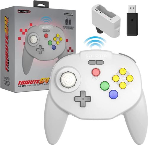 Retro-Bit Tribute 64 2.4GHz Manette sans Fil pour Nintendo 64/Switch/PC/Mac Gris