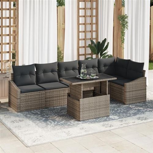Vidaxl Gris Ensemble De Canapé De Jardin Avec Coussin 7 Pcs Polyrotin - Image 3