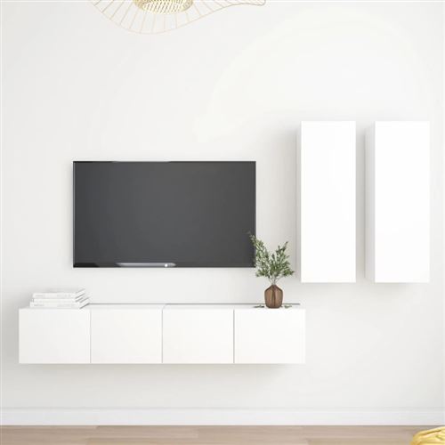 Non Communiqué Blanc Vidaxl 4-Delige Tv-Meubelset Bewerkt Hout Wit3078686