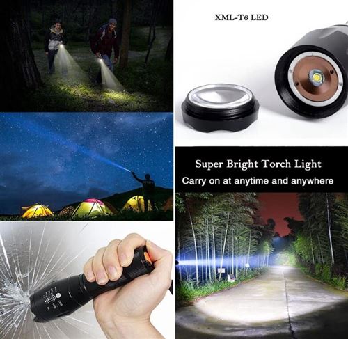 Acheter T6 lampe de poche LED Super lumineux torche Portable USB  Rechargeable Zoom Mini torche électrique lampe de poche Camping en plein  air tactique
