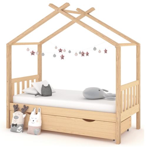 Non Communiqué Marron Cadre De Lit Enfant Avec Tiroir Bois De Pin Massif 80X160 Cm