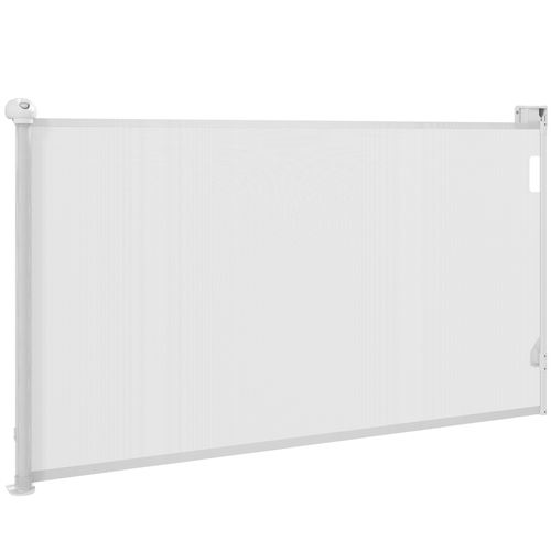 Barrière de sécurité chien rétractable 0-144 cm H.87 cm verrouillage auto alu PVC blanc