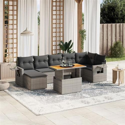 Vidaxl Gris Salon De Jardin Avec Coussins 8 Pcs, Canapés De Terrasse, Ensemble De Meubles De Patio, Mobilier D'extérieur, 3271865 - Image 3