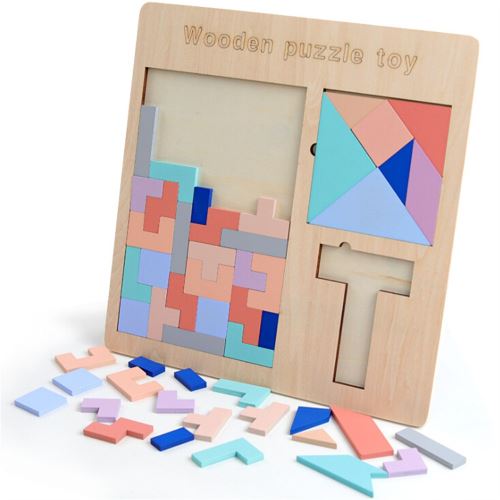 Puzzle Tetris en bois Tangram puzzle cerveau construction Teasers Toy Blocks jeu Pealer782