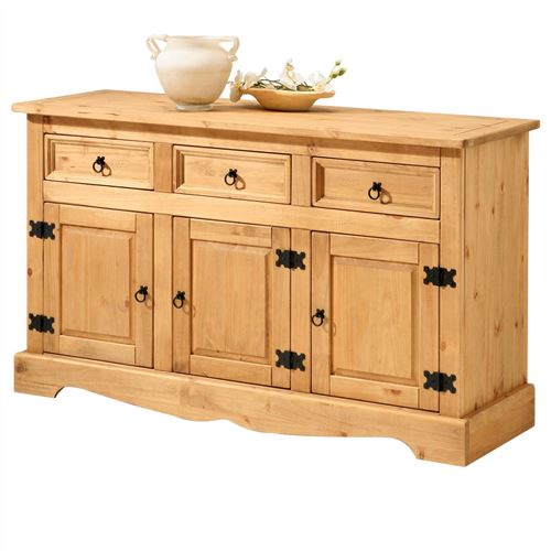 Buffet en pin TEQUILA, 3 tiroirs et 3 portes, finition teintée/cirée