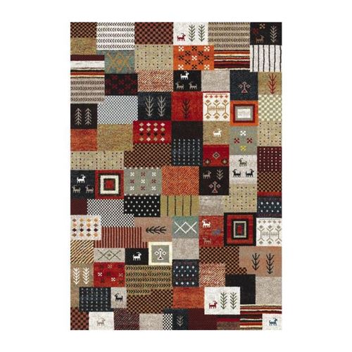 ETHNO Tapis de salon 80x150 cm rouge noir et Gris