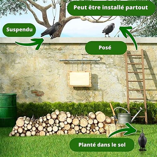 Lot De 2 Corbeaux Noirs En Plastique Anti Pigeons Avec Barreau Et Pieds Appelant Pour Chasse
