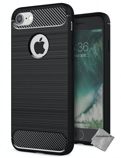Coque silicone gel carbone pour Apple iPhone SE (2020) avec film ecran - NOIR