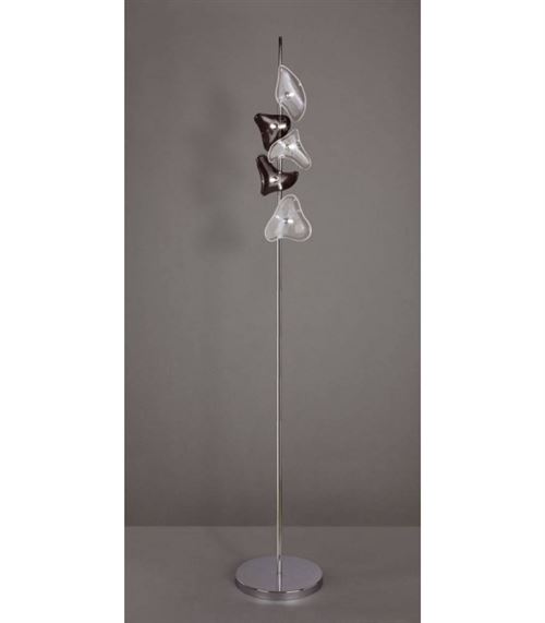Lampadaire Otto 5 Ampoules G4, chrome poli/verre dépoli/verre noir
