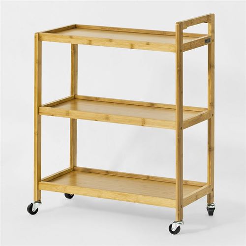 Chariot de Service 3 tablettes, Desserte de Cuisine sur roulettes en Bambou FKW34-B-N SoBuy®