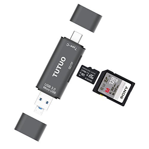 TUTUO Lecteur de Carte SD/Micro SD (TF) 3 en 1 Universel USB Type C, USBA 3.0 et Micro USB OTG pour MacBook Pro, Chromebook Pixel,
