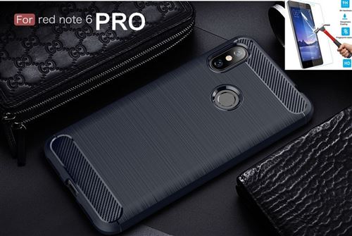 Xiaomi Redmi Note 6 Pro Carbone Bleu Avec Film Verre Trempé Coque Housse Etui En Silicone Gel Souple hfs-house®
