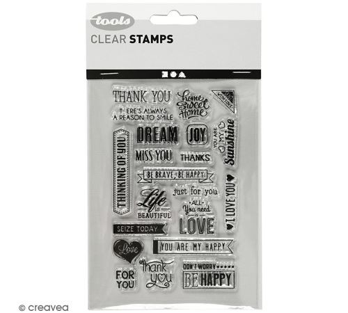 Set de tampons transparents - Mots anglais - 22 pcs