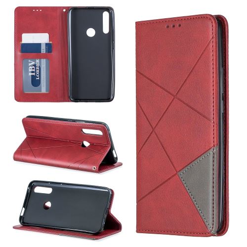 Etui en PU motif géométrique avec porte-carte rouge pour votre Huawei P Smart Z/Y9 Prime 2019