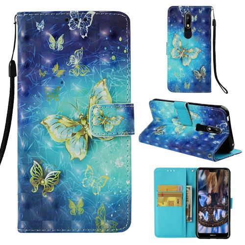 Etui en PU décoration par points lumineux papillon doré pour votre Nokia 7.1
