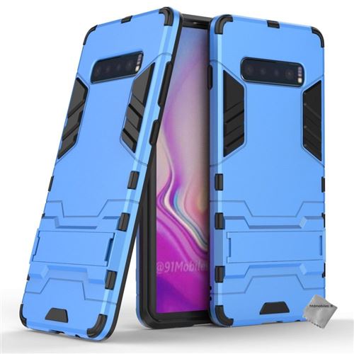 Housse etui coque rigide anti choc pour Samsung Galaxy S10+ Plus + verre trempe - BLEU CLAIR - htdmobiles