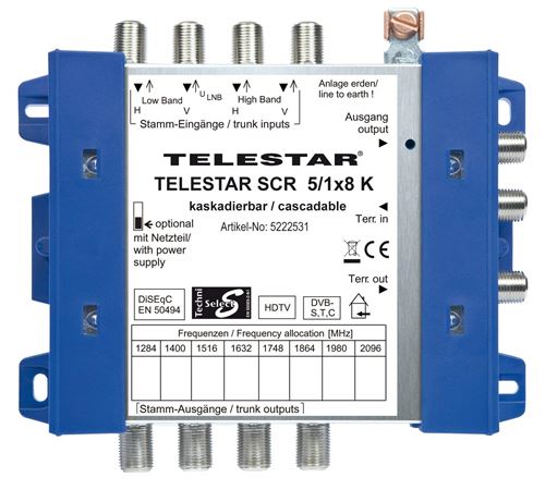Telestar RCS 5/1x8 K + (cascade pour 5/1x8G) 4 F-câble solution comprenant des connecteurs rapides