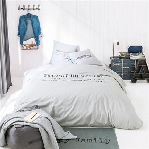 TODAY Parure de couette coton Mon Nid Douillet - 220 x 240 cm - Gris clair