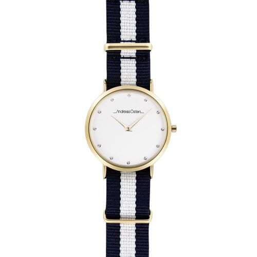 Montre Femme Andreas Osten Cadran 36mm En Steel Blanc Et Bracelet Bleu et Blanc En Nylon AO-20