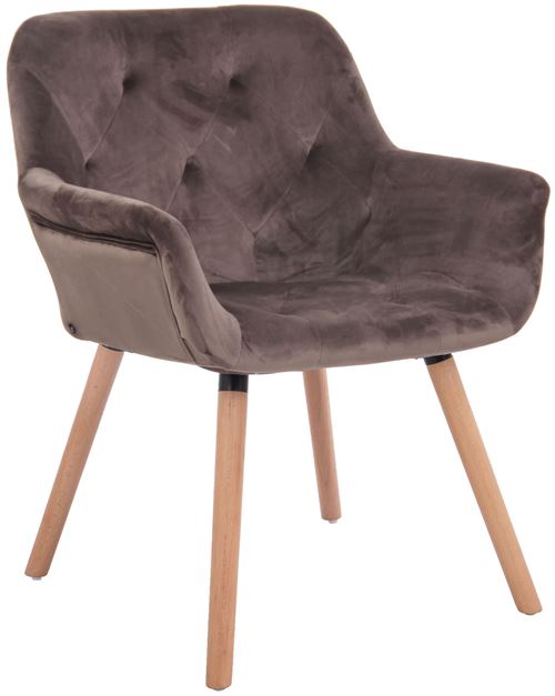 Chaise de Salle à manger Cassidy en Velours - Chaise avec accoudoirs - Piètement Bois de hêtre Nature - Couleur Gris foncé
