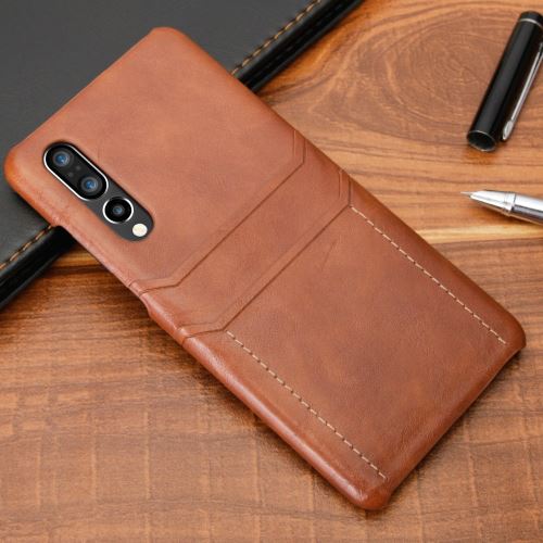 Etui en PU double emplacement pour cartes dures marron pour votre Huawei P30