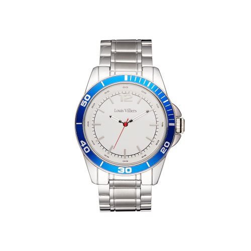 Montre Homme Louis Villiers Cadran 45mm En Steel Blanc Et Bracelet Argenté En Acier LV1006
