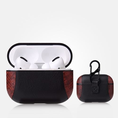 Coque en TPU épissage de peau de serpent avec crochet noir/rouge vin pour votre Apple AirPods Pro
