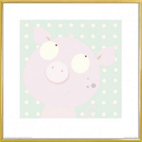 Poster Reproduction Encadré: Monde Des Enfants - Pinky Piggy, Nicola Evans (40x40 cm), Cadre Plastique, Or