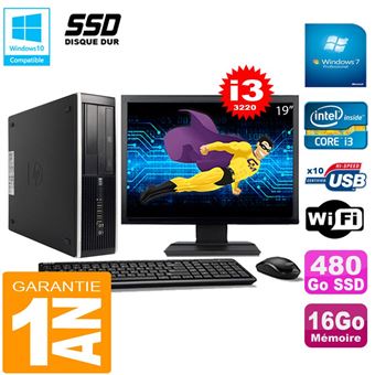 Pc hp compaq pro 6300 sff i3-3220 16go 480go ssd graveur dvd wifi w7 ecran 19' - 1