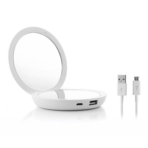 SHOP-STORY - Miroir de poche 3 en 1 - Grossissant, Lumineux et Power Bank