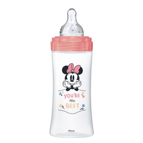 DODIE Biberon anti-colique Initiation+ - 330ml 3 vitesses débit 2 - MINNIE FUSHIA