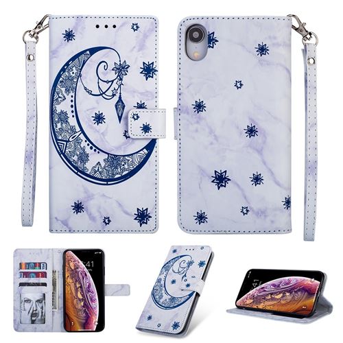 Etui en PU motif de lune en forme marbre bleu pour votre Apple iPhone XR 6.1 inch