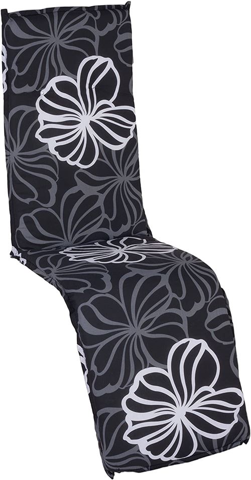 Beo Coussins de Chaise de Jardin Saumauflage pour chaises de séjour, ca. 175 x 48 x 6 cm, Noir avec des Fleurs Blanches