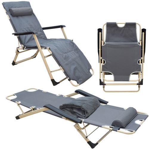 AMANKA Chaise Longue pliante Transat pliant 178cm en acier poids supporté 150kg appuie-tête et couss
