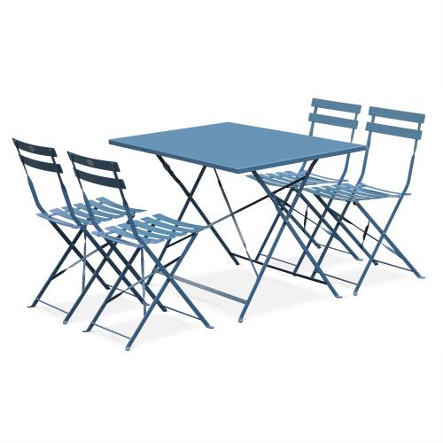 Sweeek Salon de jardin bistrot pliable - Emilia rectangulaire bleu grisé - Table 110x70cm avec quatre chaises pliantes acier thermolaqué