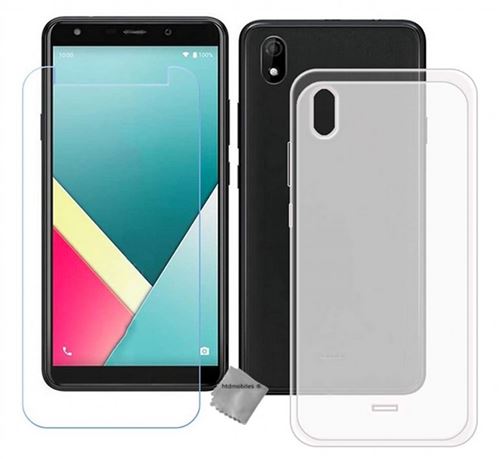 Coque silicone gel fine pour Wiko Y61 avec verre trempe - BLANC TRANSPARENT - htdmobiles