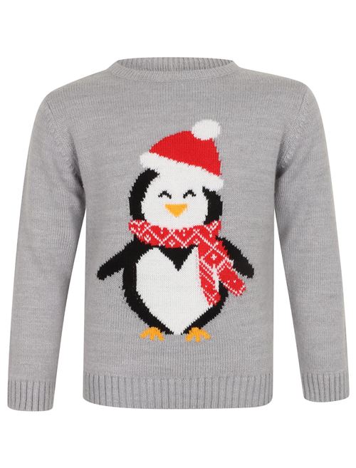 Pull de Noël avec pingouin en tricot Childs - Gris - 5/6 ans