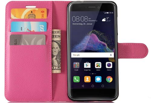 Coque étui portefeuille huawei p8 lite 2017 -rose